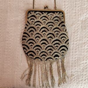 Anthropologie/From St Xavier Art Deco Black and Gold Beaded Bag